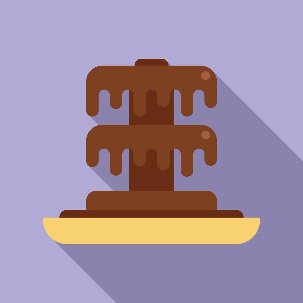 Chocolate fountain dripping over three tiers on purple background vector