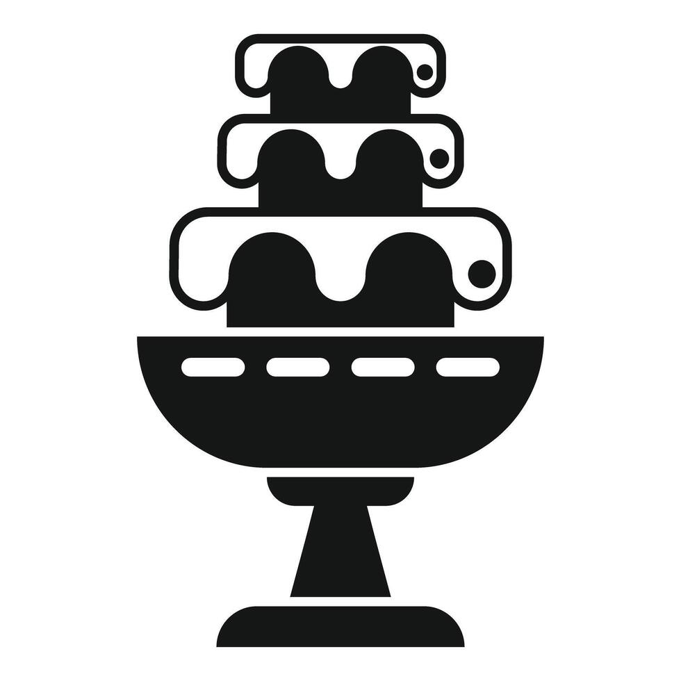 Chocolate fountain dripping over tiers icon, glyph style vector