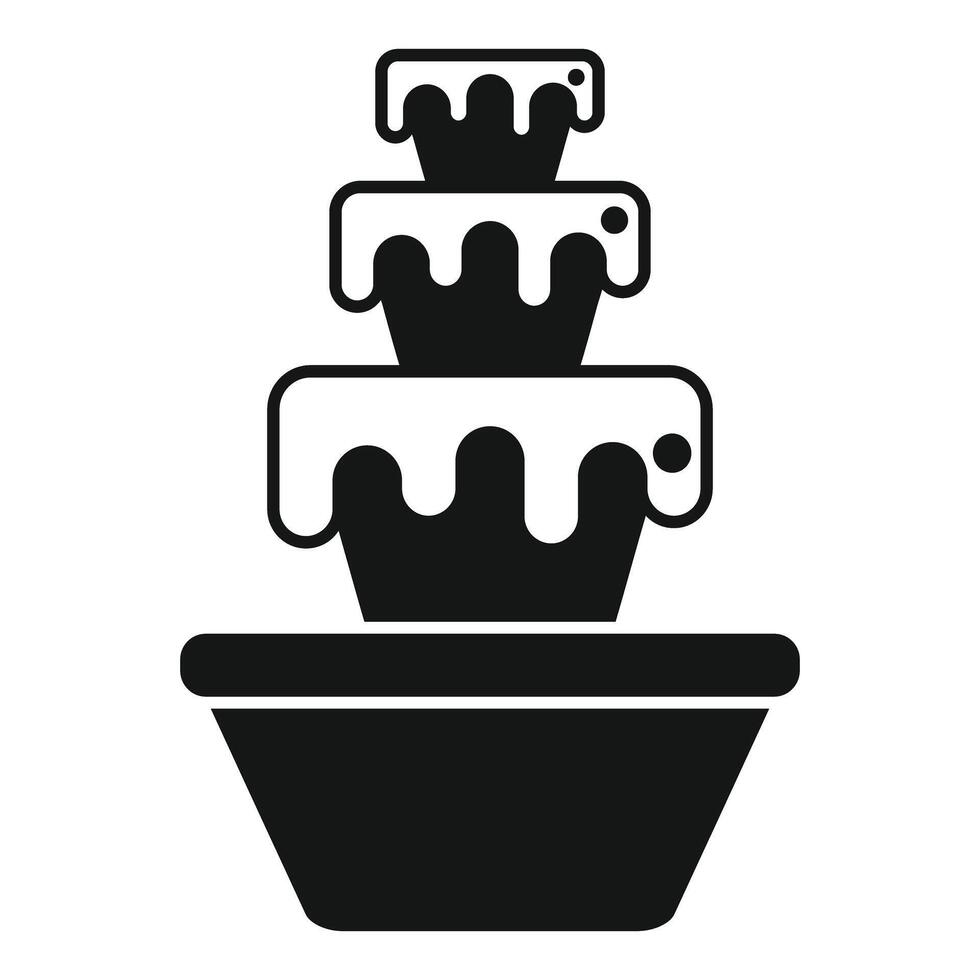 Chocolate fountain cascading down tiers in simple black and white icon vector