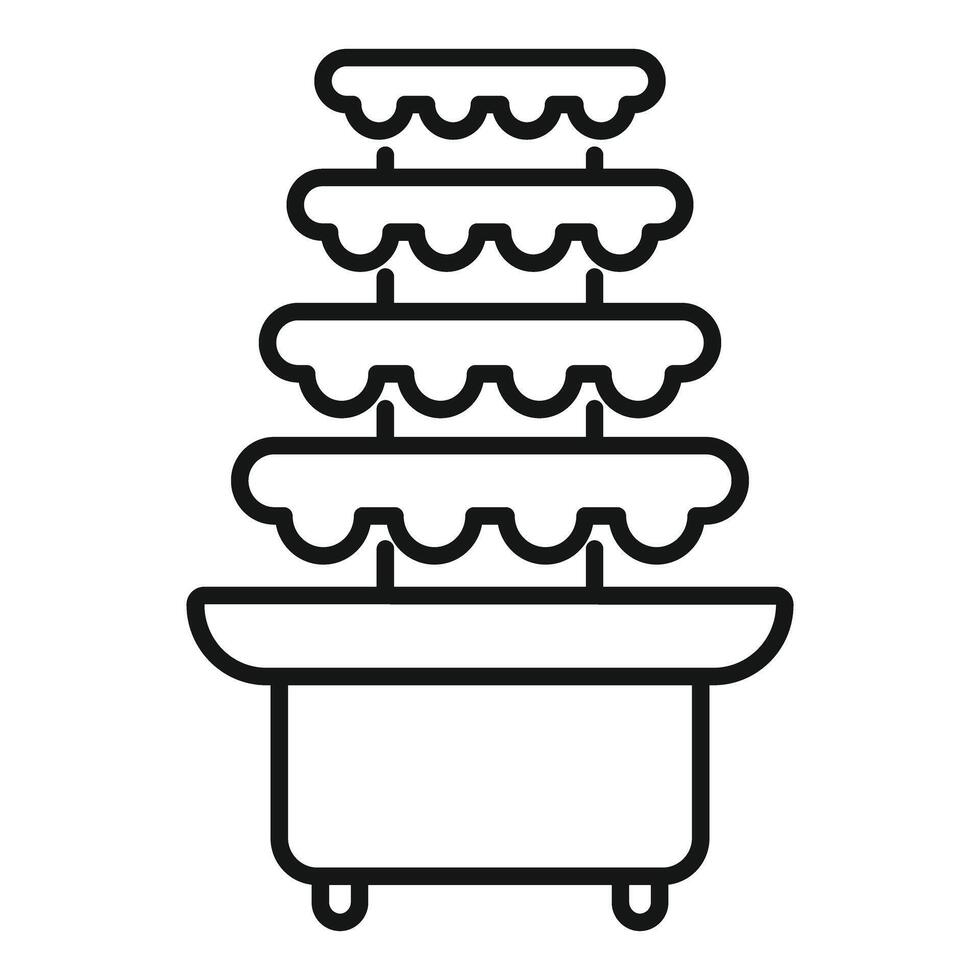 Chocolate fountain flowing over tiers line icon vector