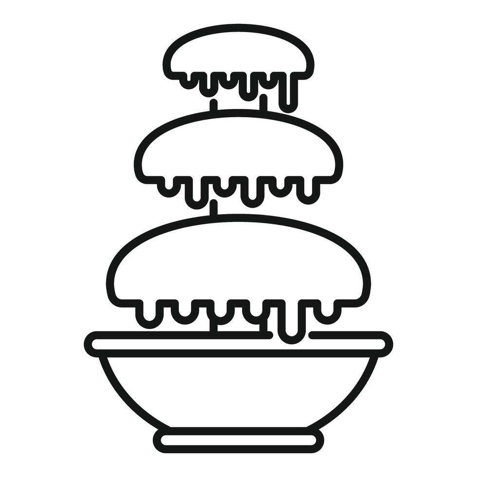 Three tier water fountain cascading into basin line art drawing vector