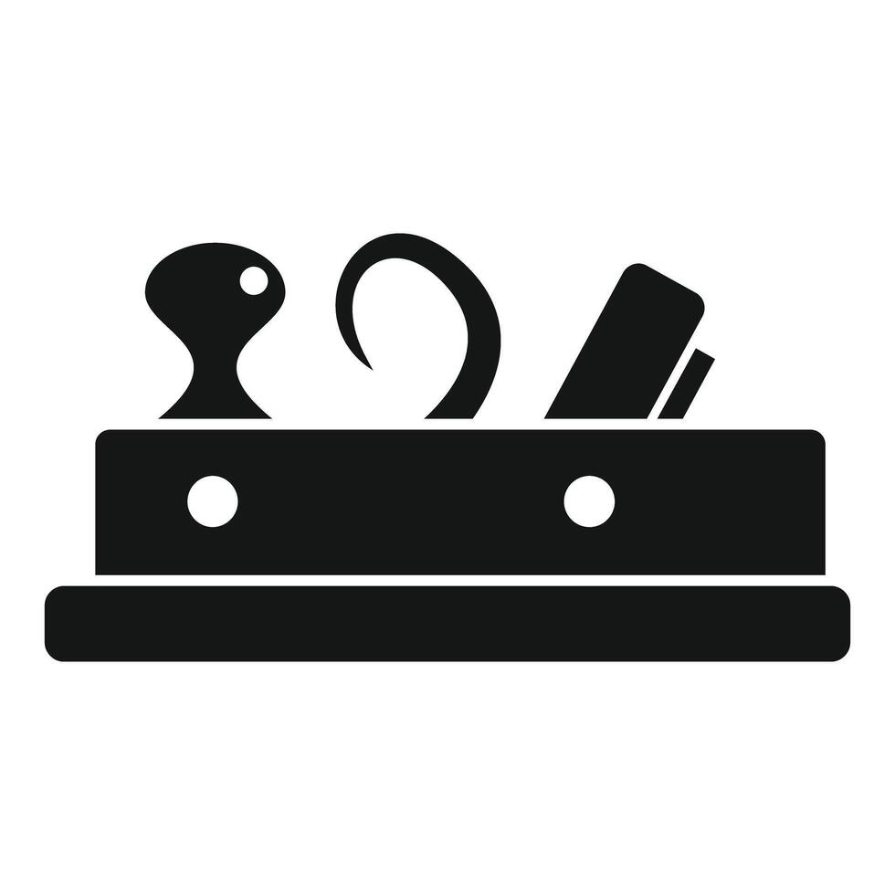 Black and white woodworking plane icon representing carpentry vector
