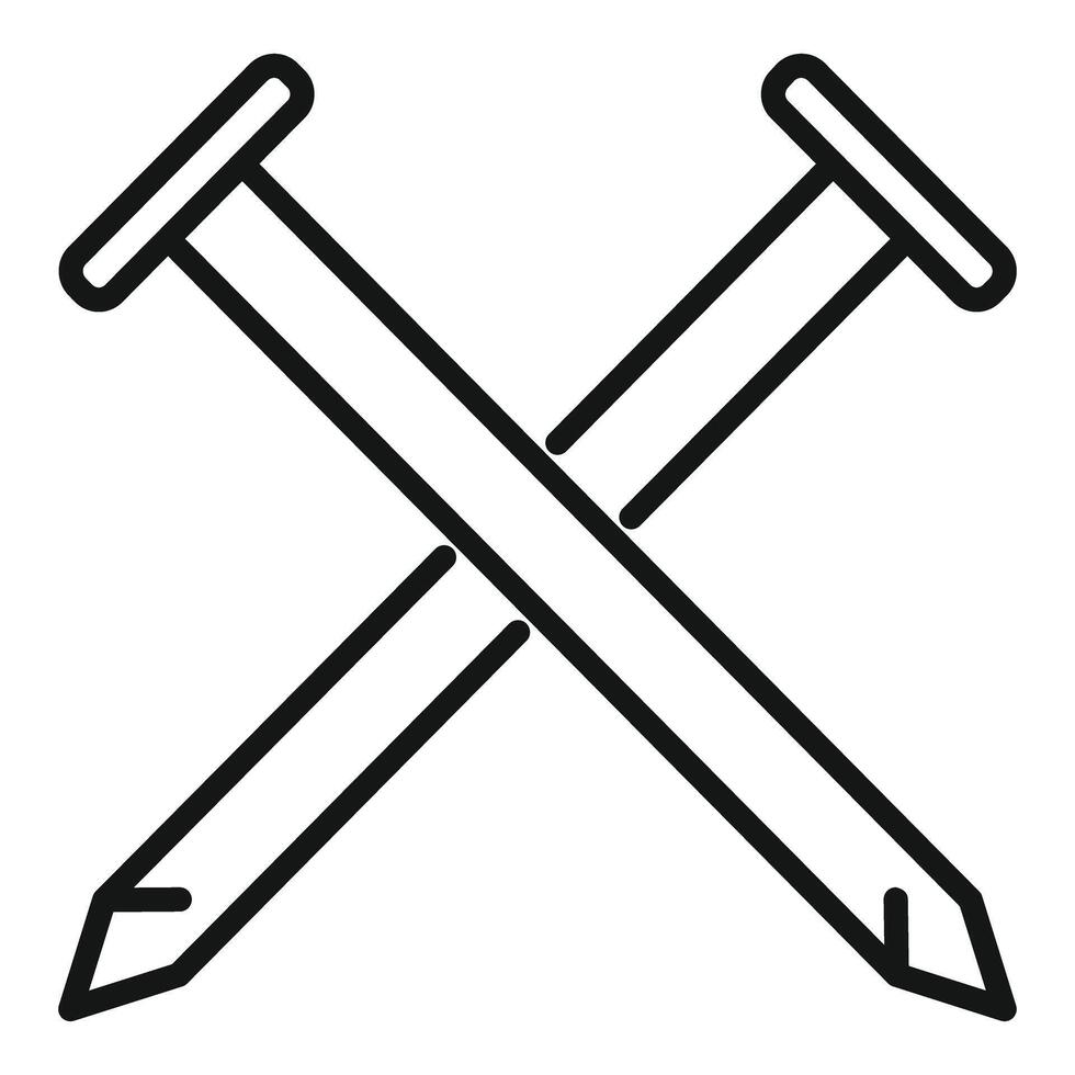 Two crossed nails forming an x shape for construction and diy projects vector