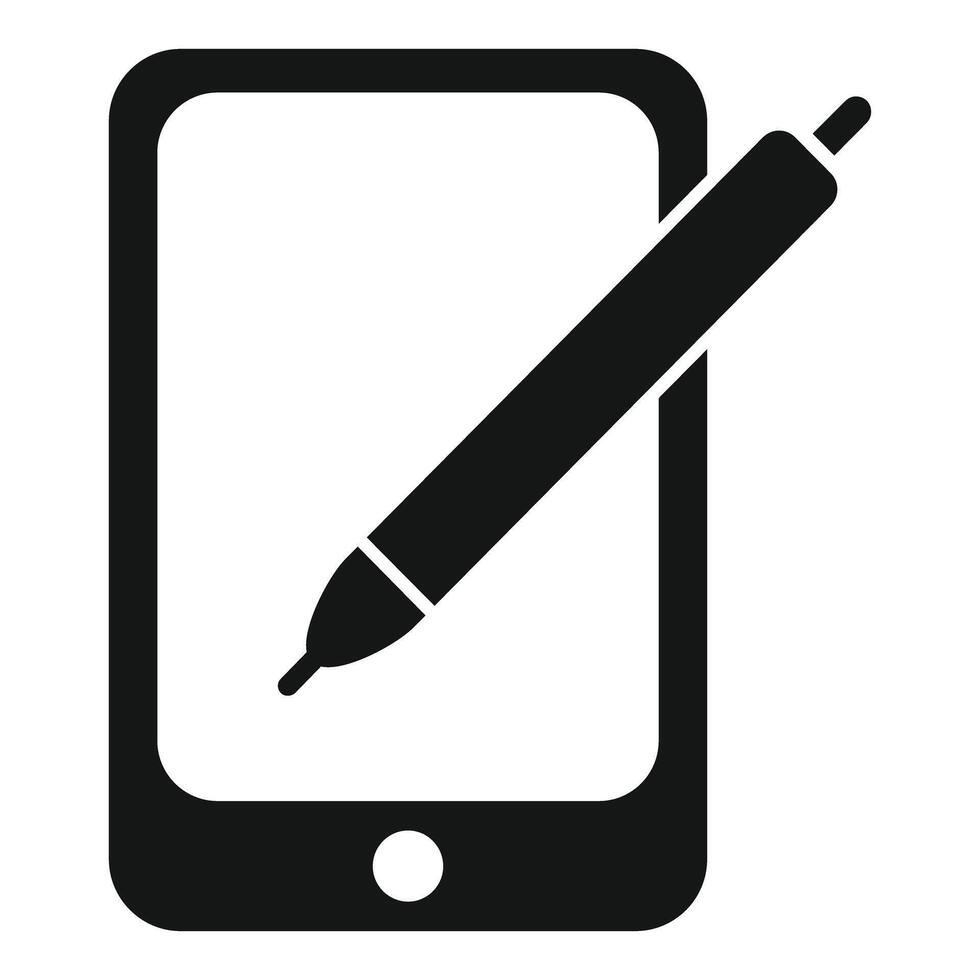 Stylus pen touching smartphone screen icon for digital signature vector
