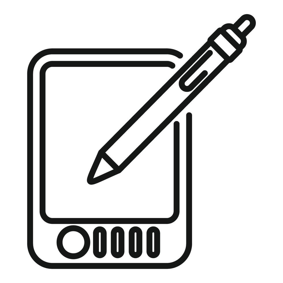 Stylus pen hovering over digital notepad screen taking notes vector