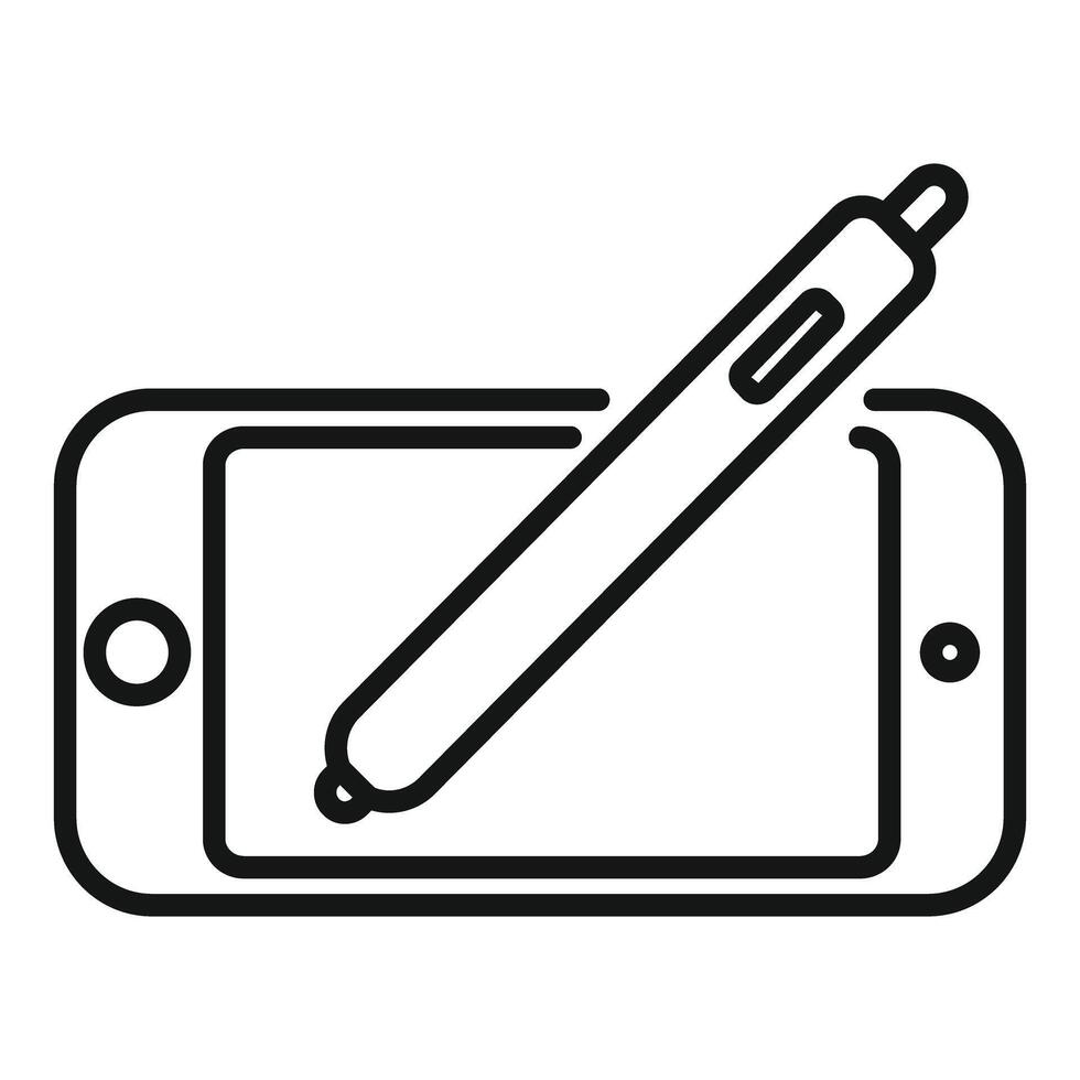 Stylus pen touching smartphone screen for digital signature vector