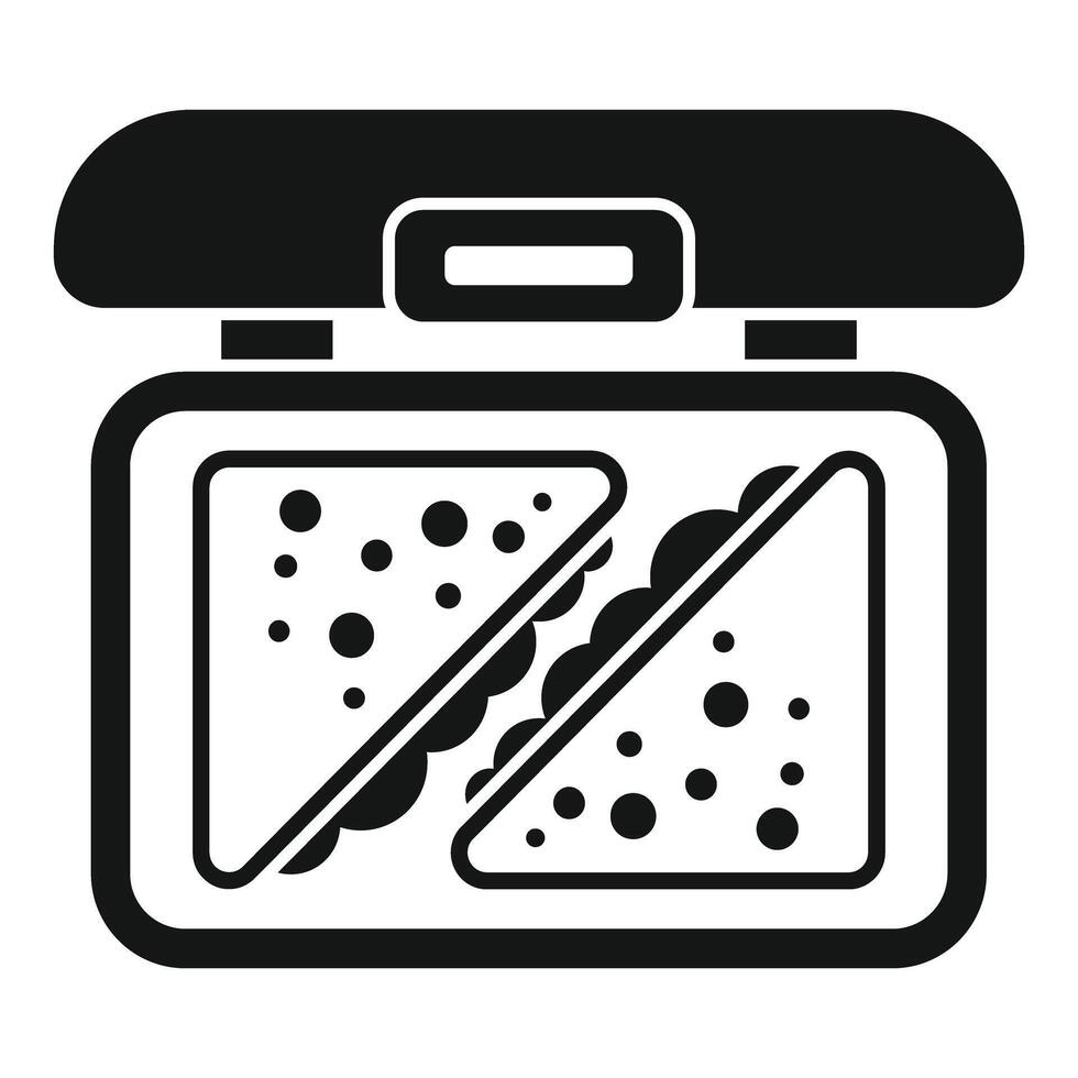 Lunchbox containing two triangular sandwiches with filling vector