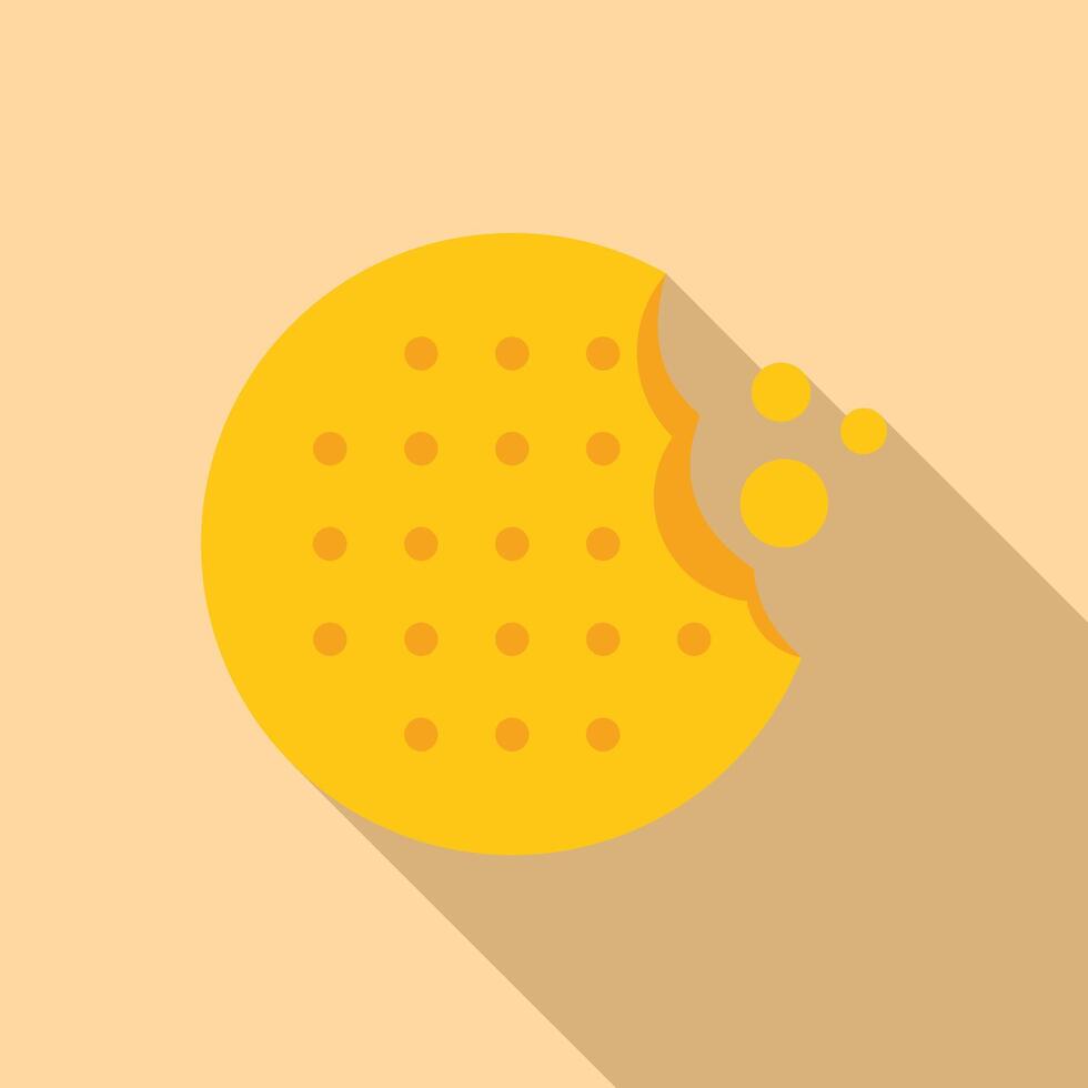 Round cookie being eaten with crumbs falling flat design icon vector