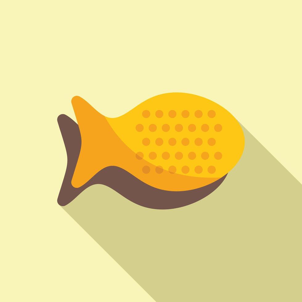 Yellow fish shaped cracker casting long shadow on yellow background vector