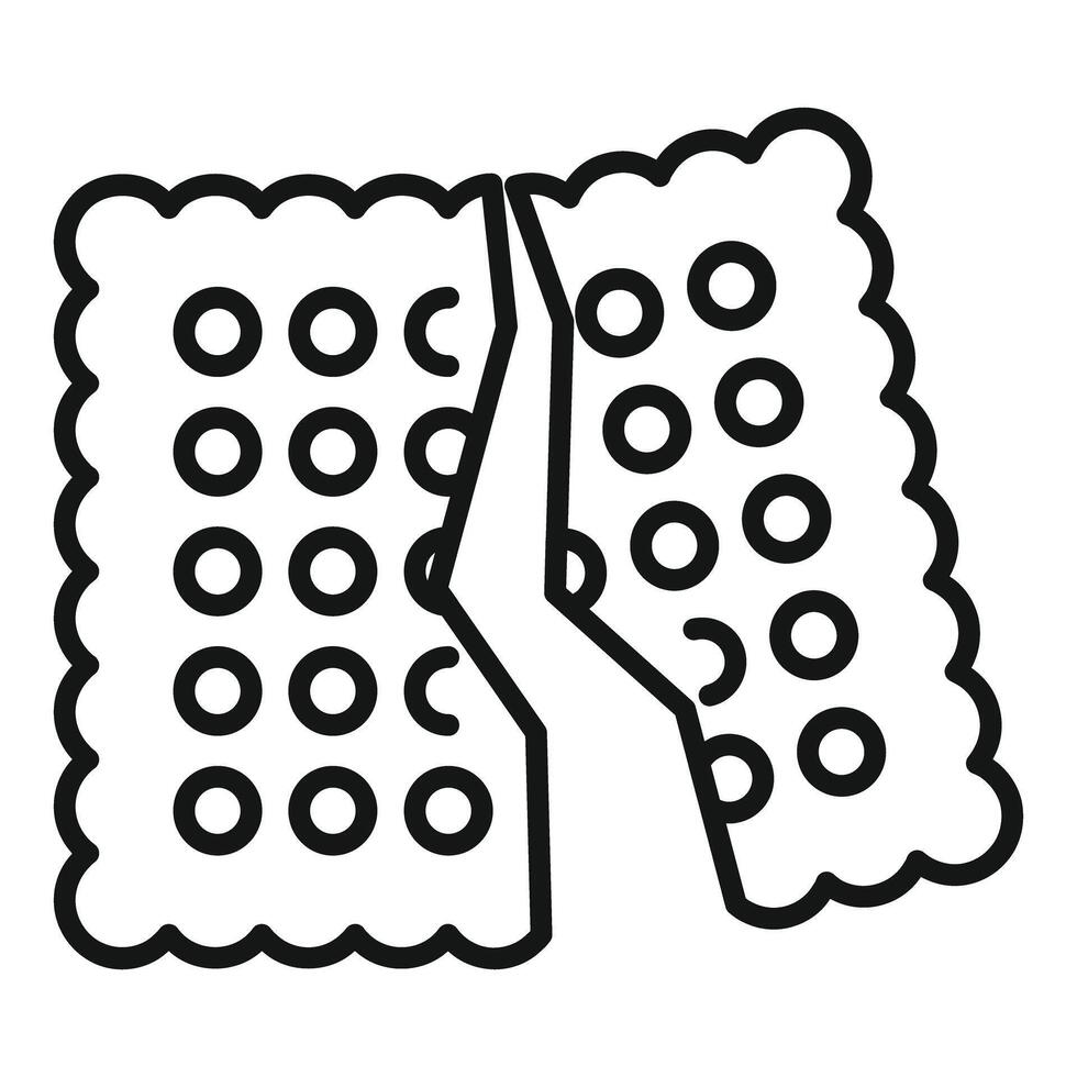 Square cracker breaking apart line icon, snack time vector