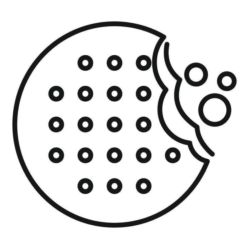 Round cookie being bitten with crumbs falling icon vector