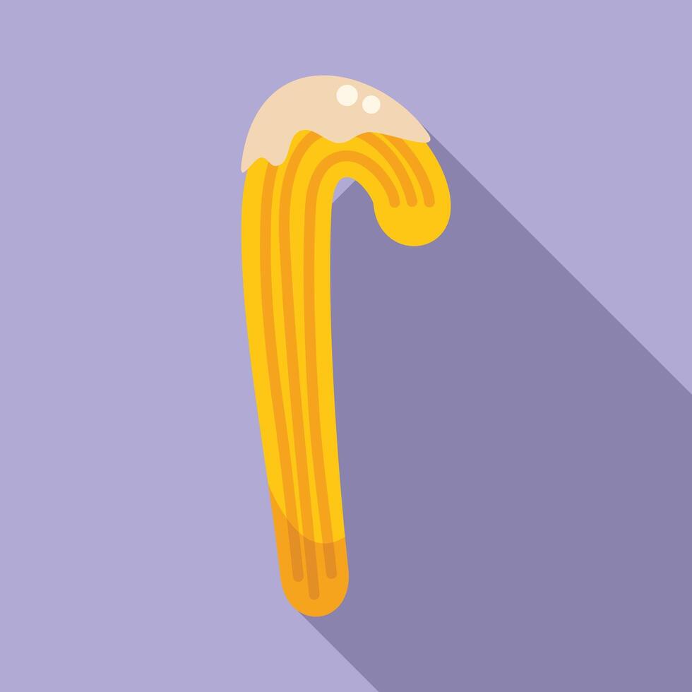 Churro dipped in white chocolate cream on purple background vector