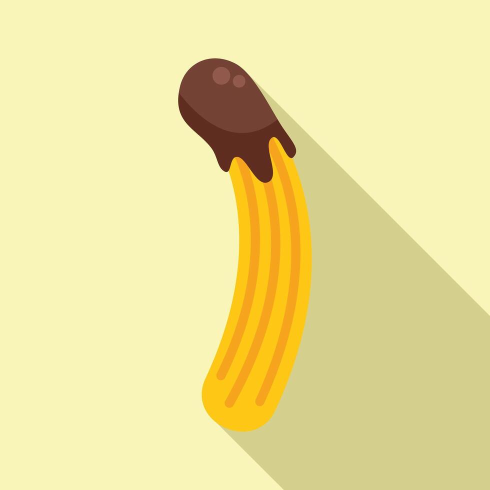 Churro dipped in chocolate cream on yellow background vector