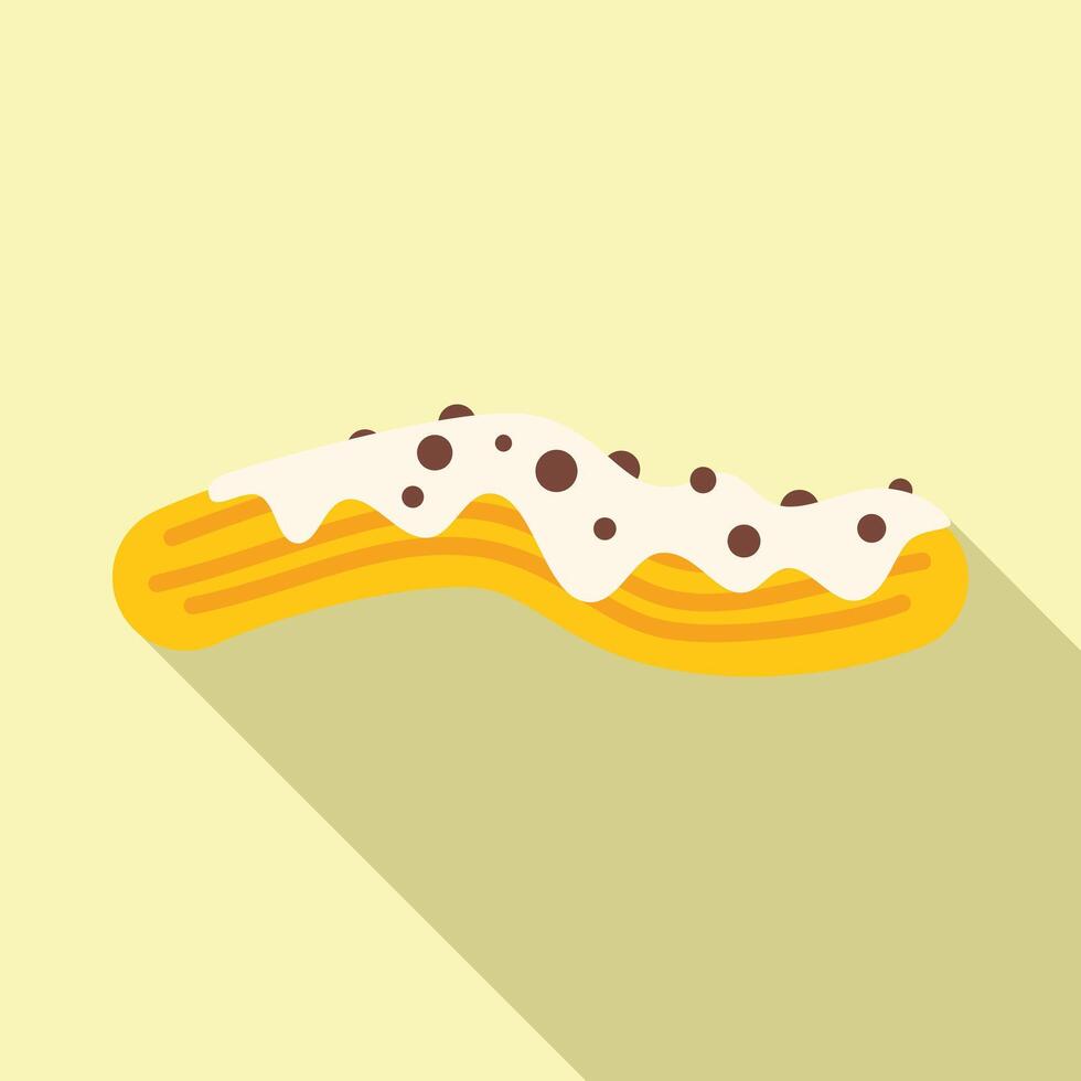 Churro pastry lying on white cream with chocolate chips topping vector
