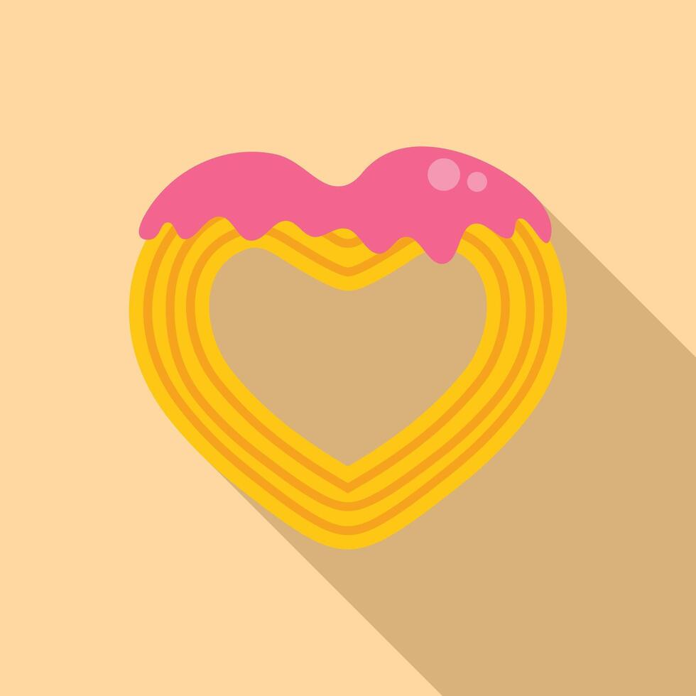 Heart shaped churro with pink icing drizzled on top vector