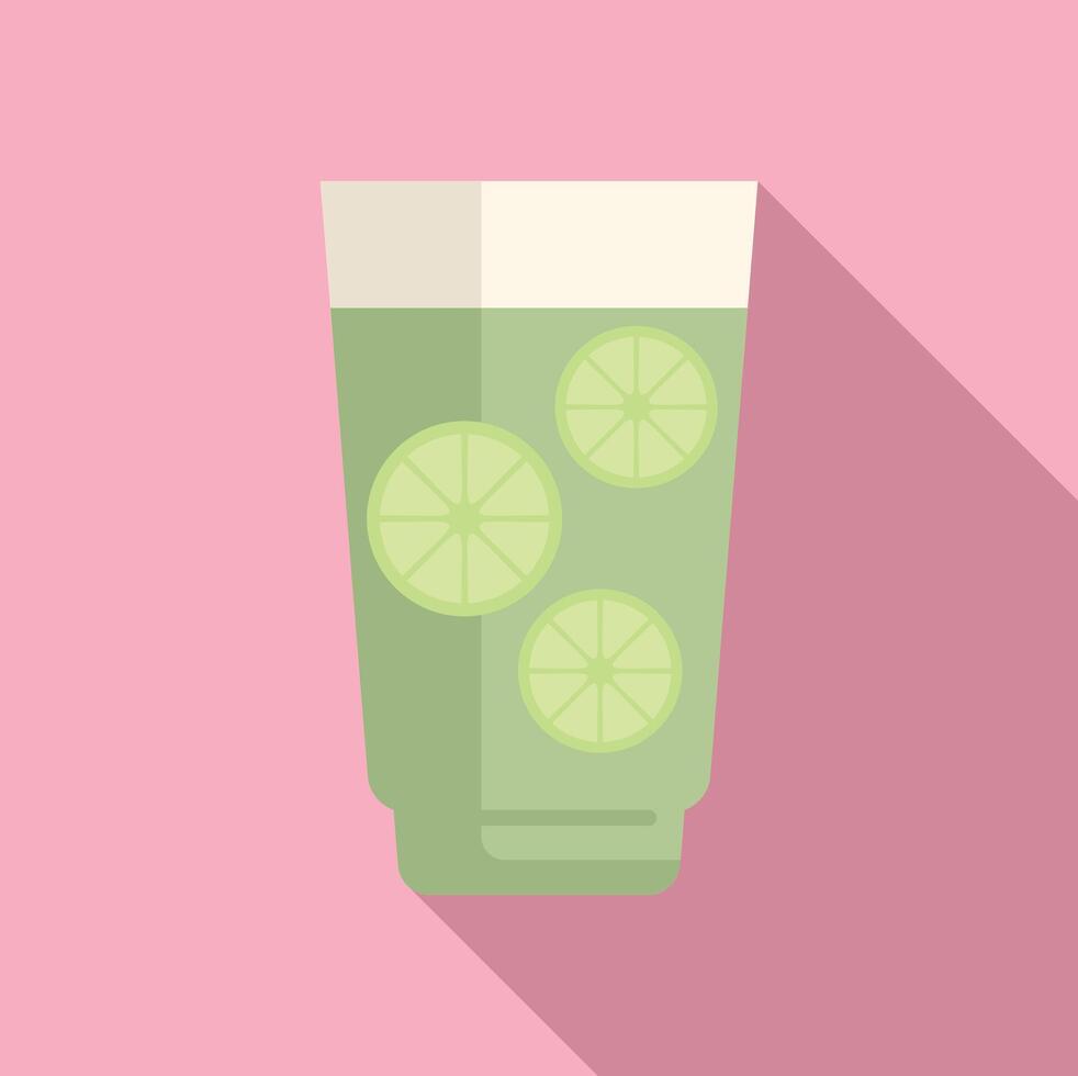 Glass containing refreshing green juice with floating lime slices vector