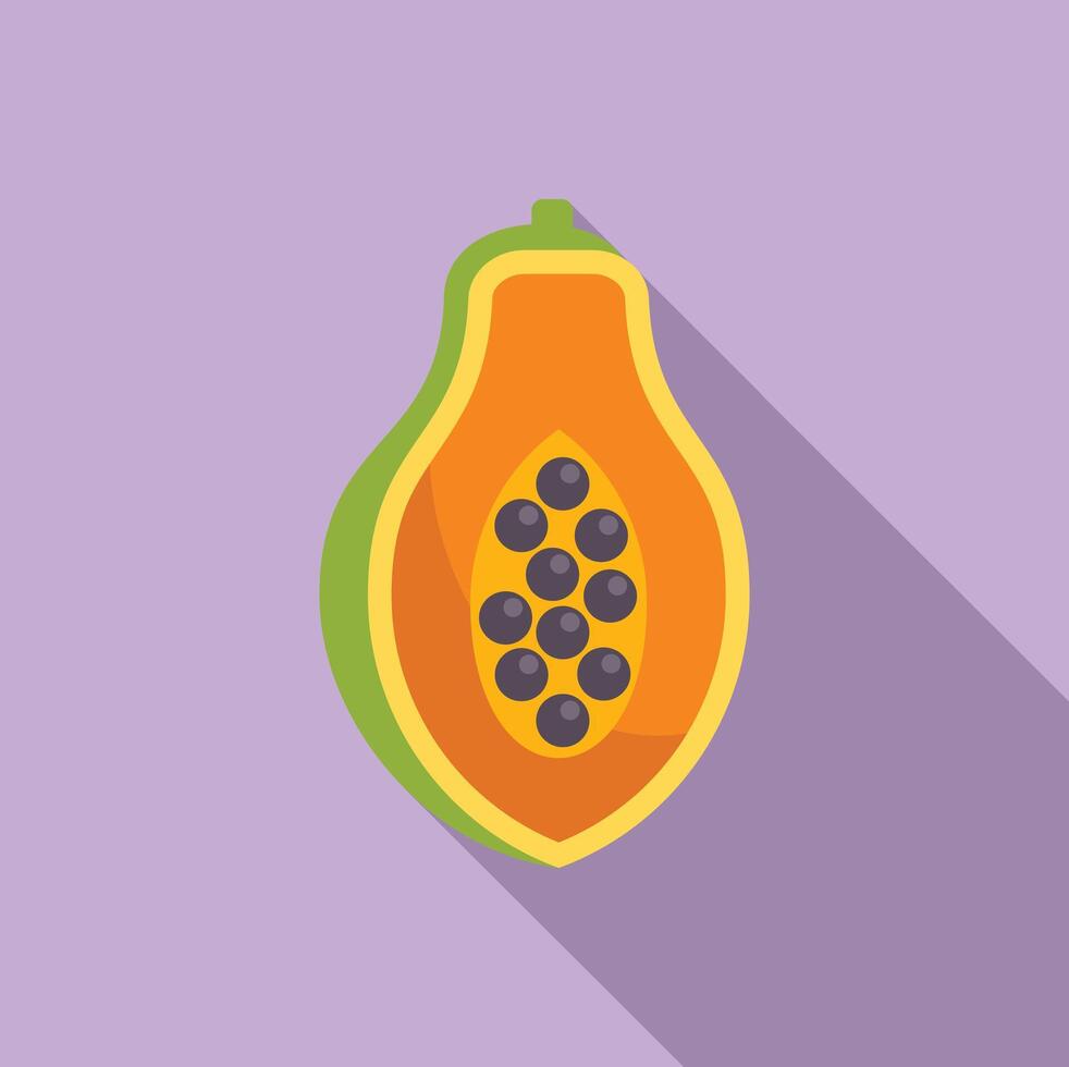 Ripe papaya fruit showing seeds inside flat design icon vector