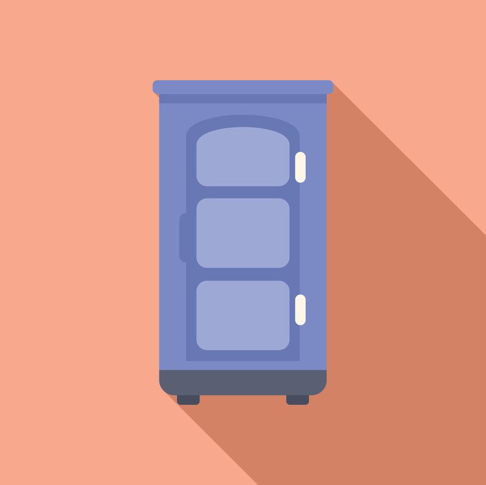Blue retro fridge standing in the room with long shadow vector
