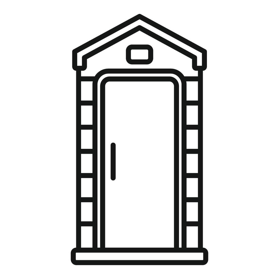 Public toilet building with closed door standing on the ground vector