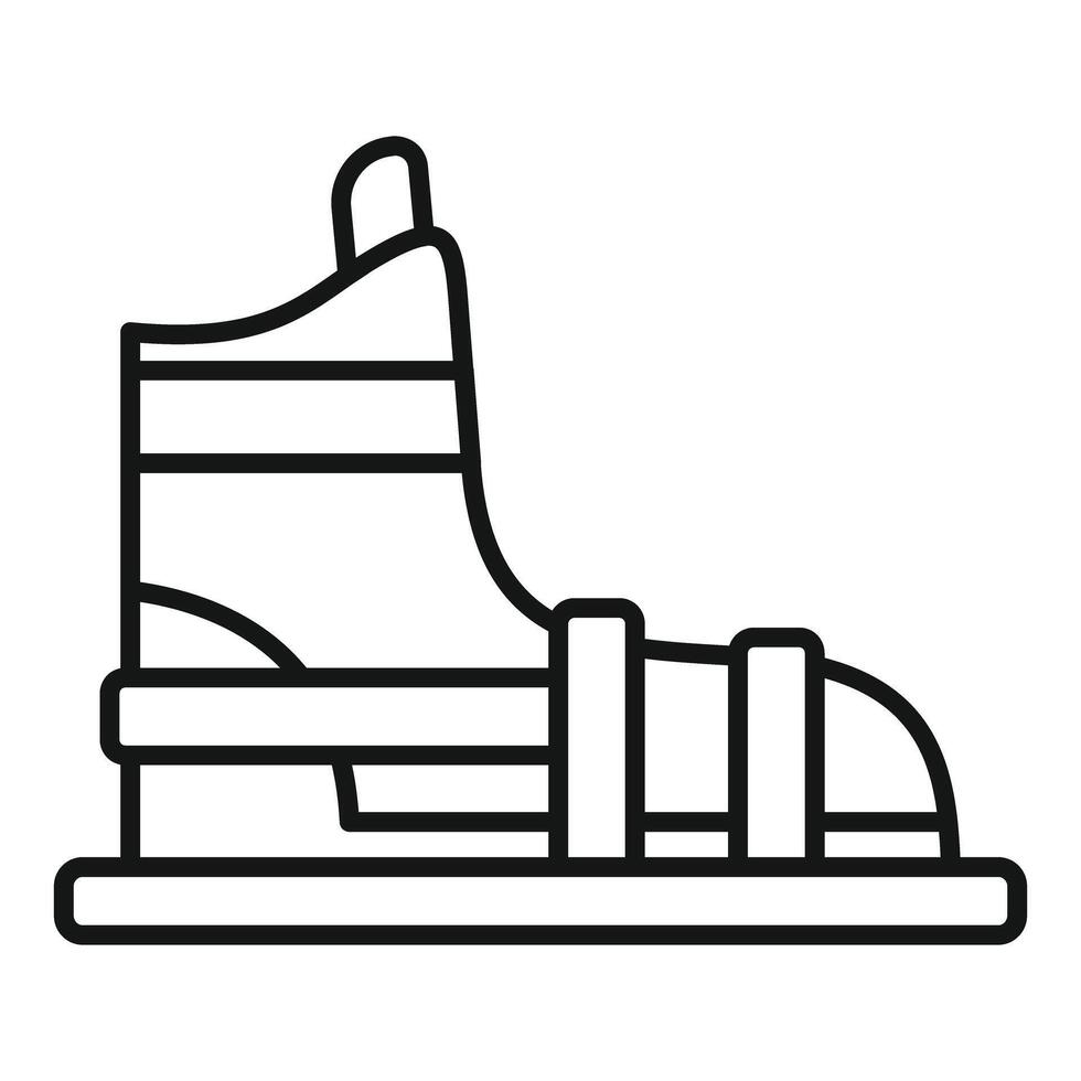 Orthopedic boot protecting a broken leg or foot after surgery or injury, line icon vector