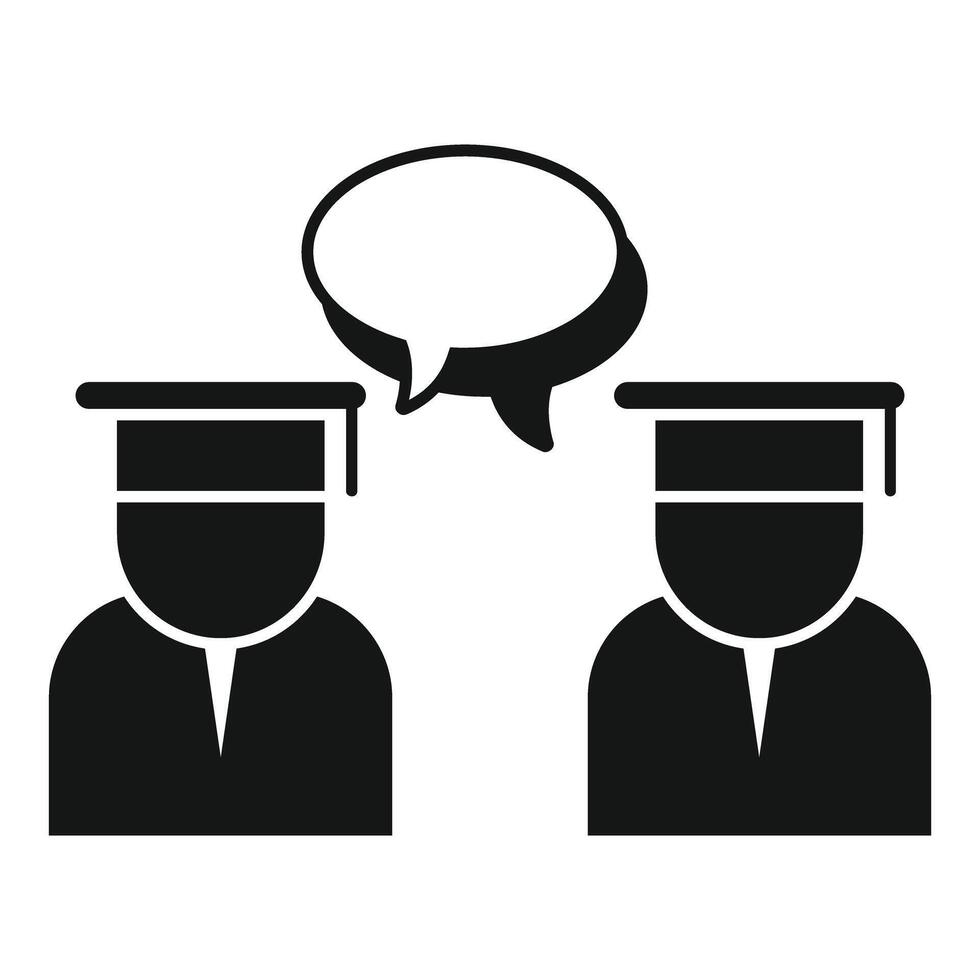 Two students discussing with speech bubble icon vector