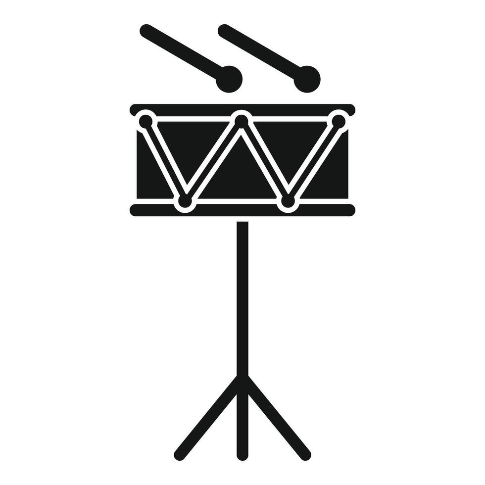 Snare drum standing on tripod with drumsticks lying on top vector