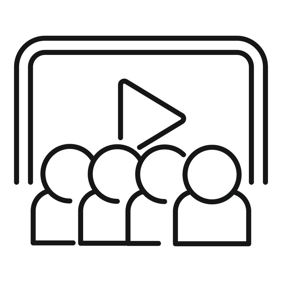 Team watching training video with play button icon vector