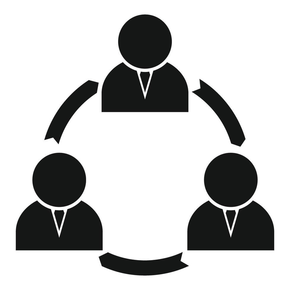 Three businessmen communicating in a circular flowchart vector