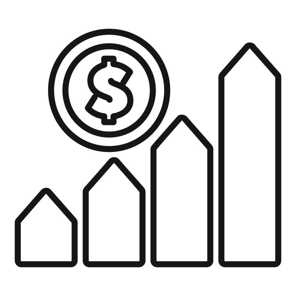 Line graph showing increasing profit with dollar coin above vector