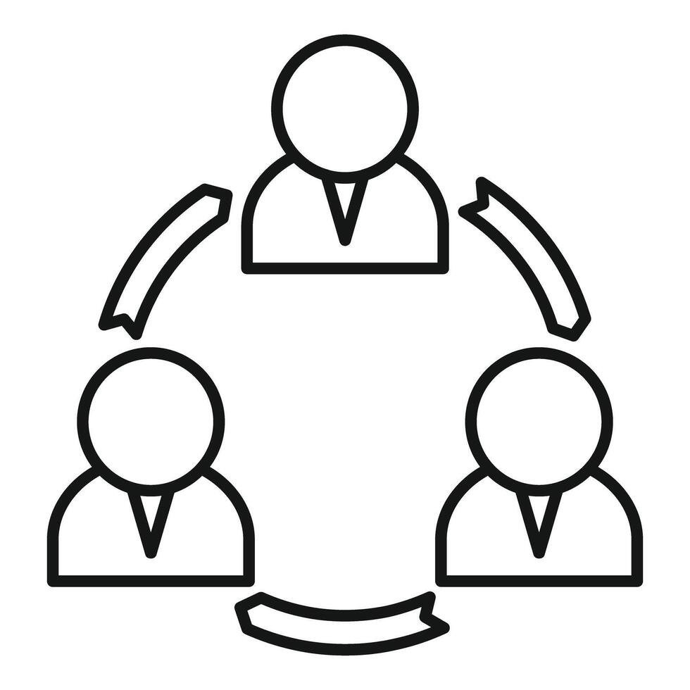 Three businessmen sharing information in a circular flow vector