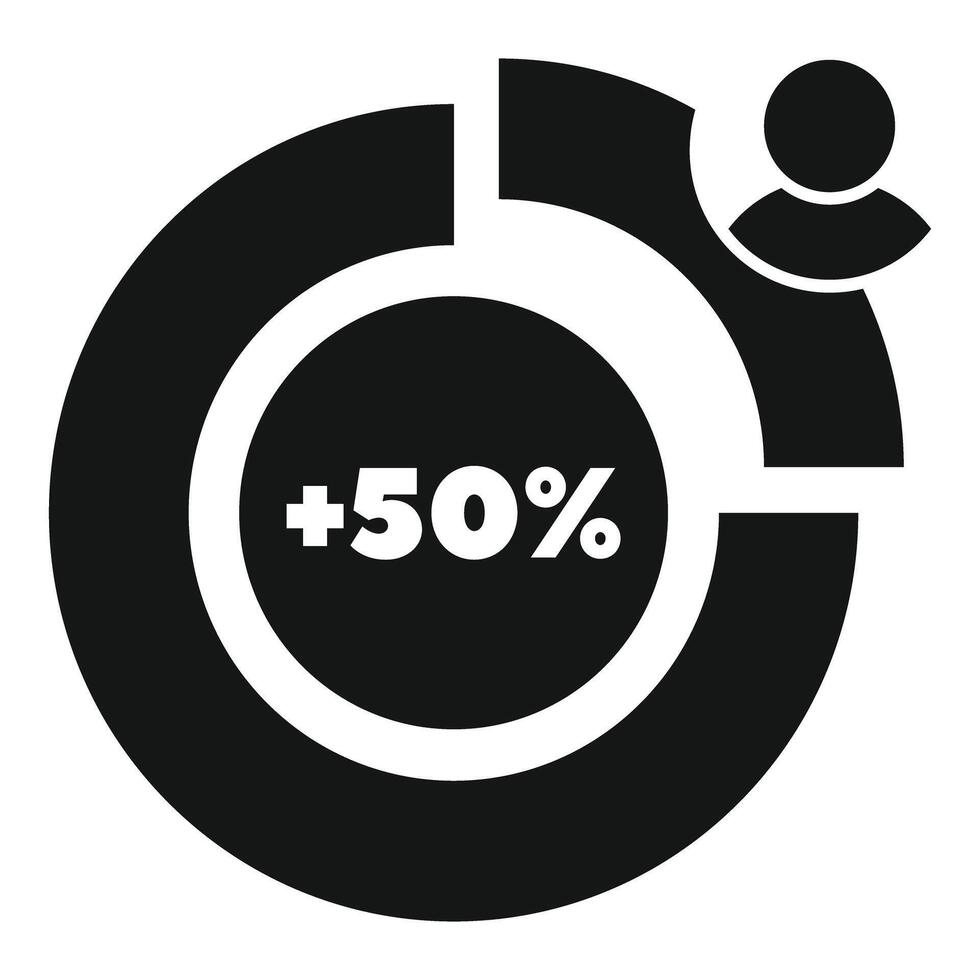 Marketing manager analyzing a fifty percent pie chart icon vector