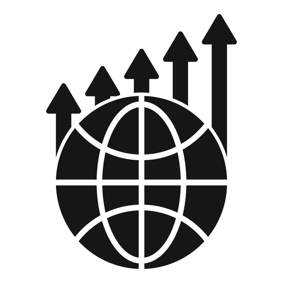 Global business growth with earth and up arrows icon vector
