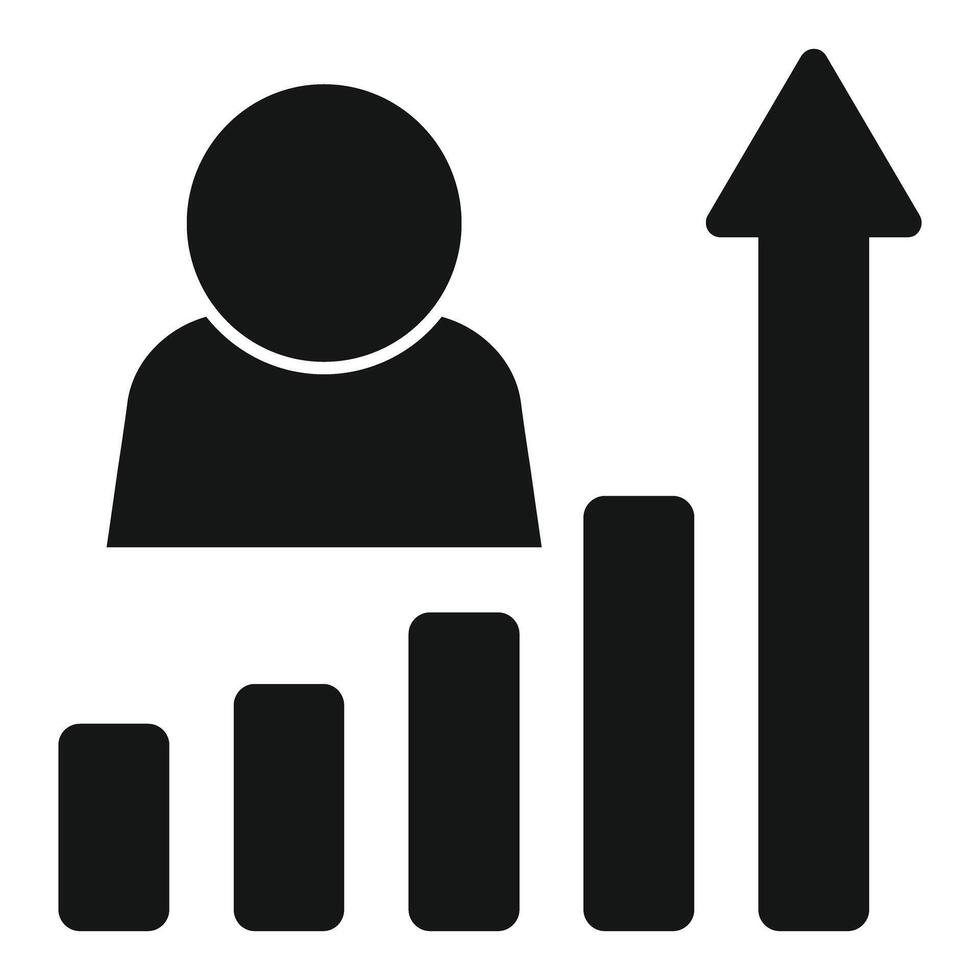Manager standing behind growing bar chart icon vector