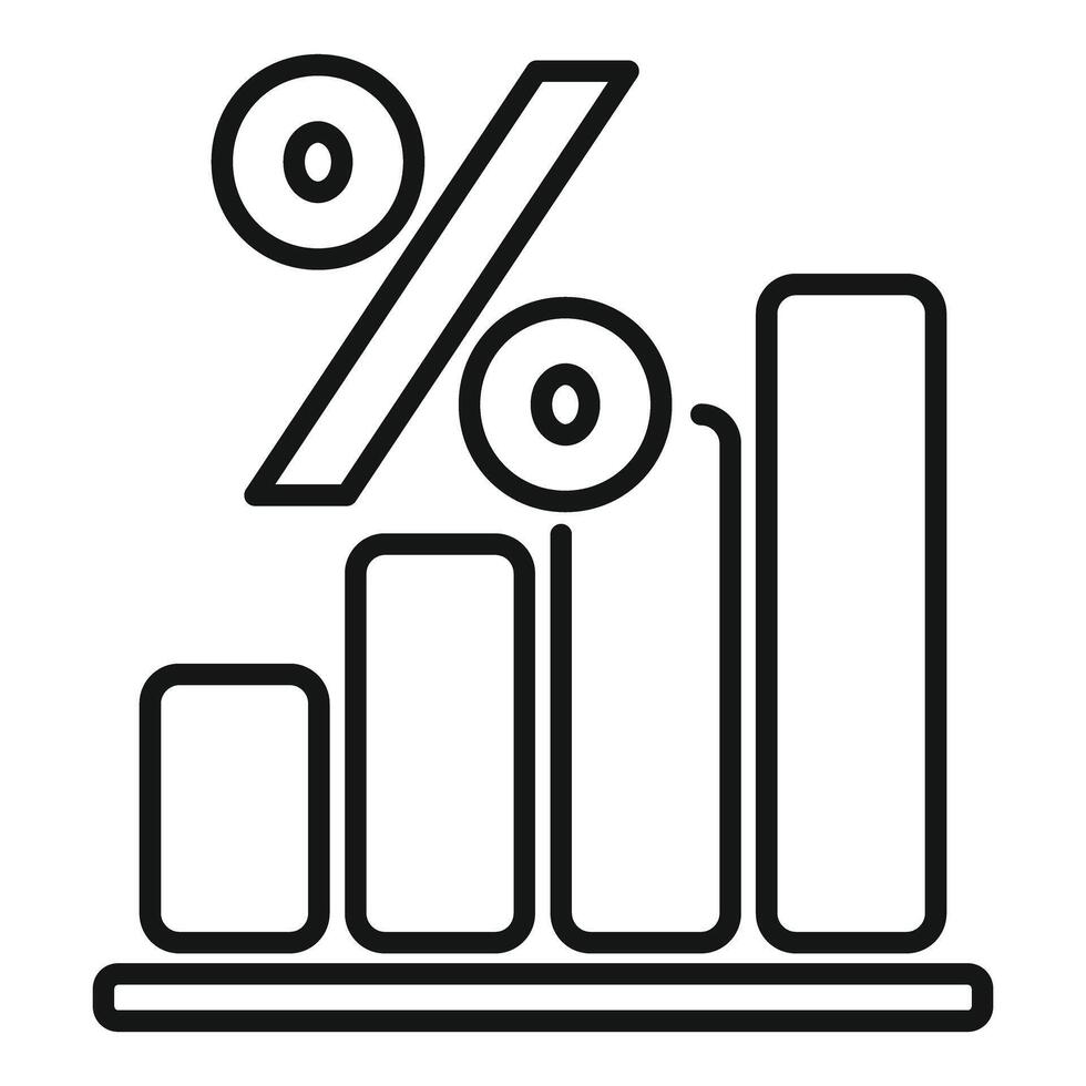 Percentage symbol placed on a rising bar graph indicating increasing profits vector