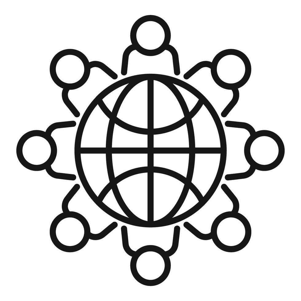 Group of people holding hands around a globe icon vector