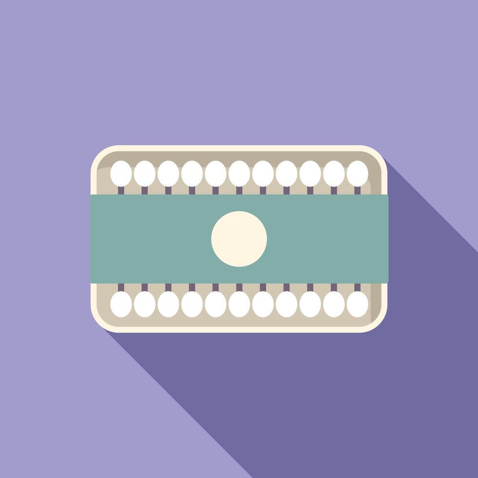 Box of round cotton buds is lying on purple background vector