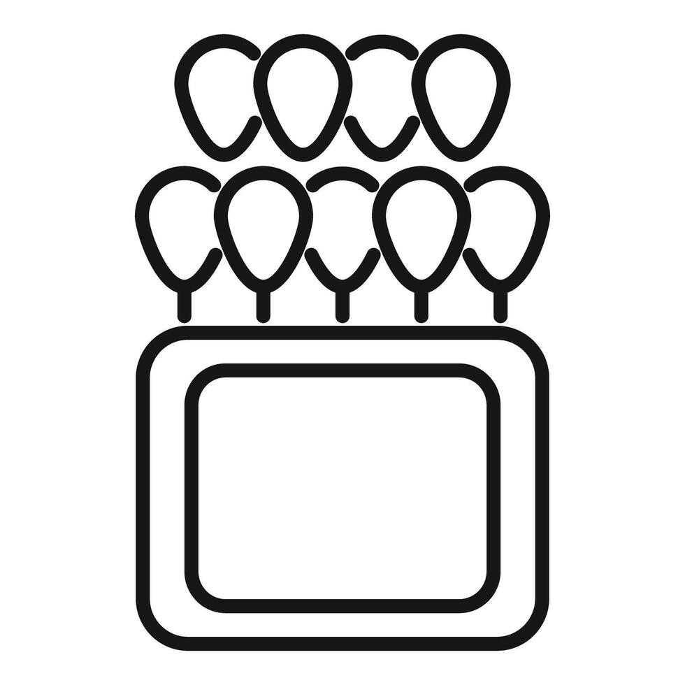 Outline of a birthday cake with balloons on top vector