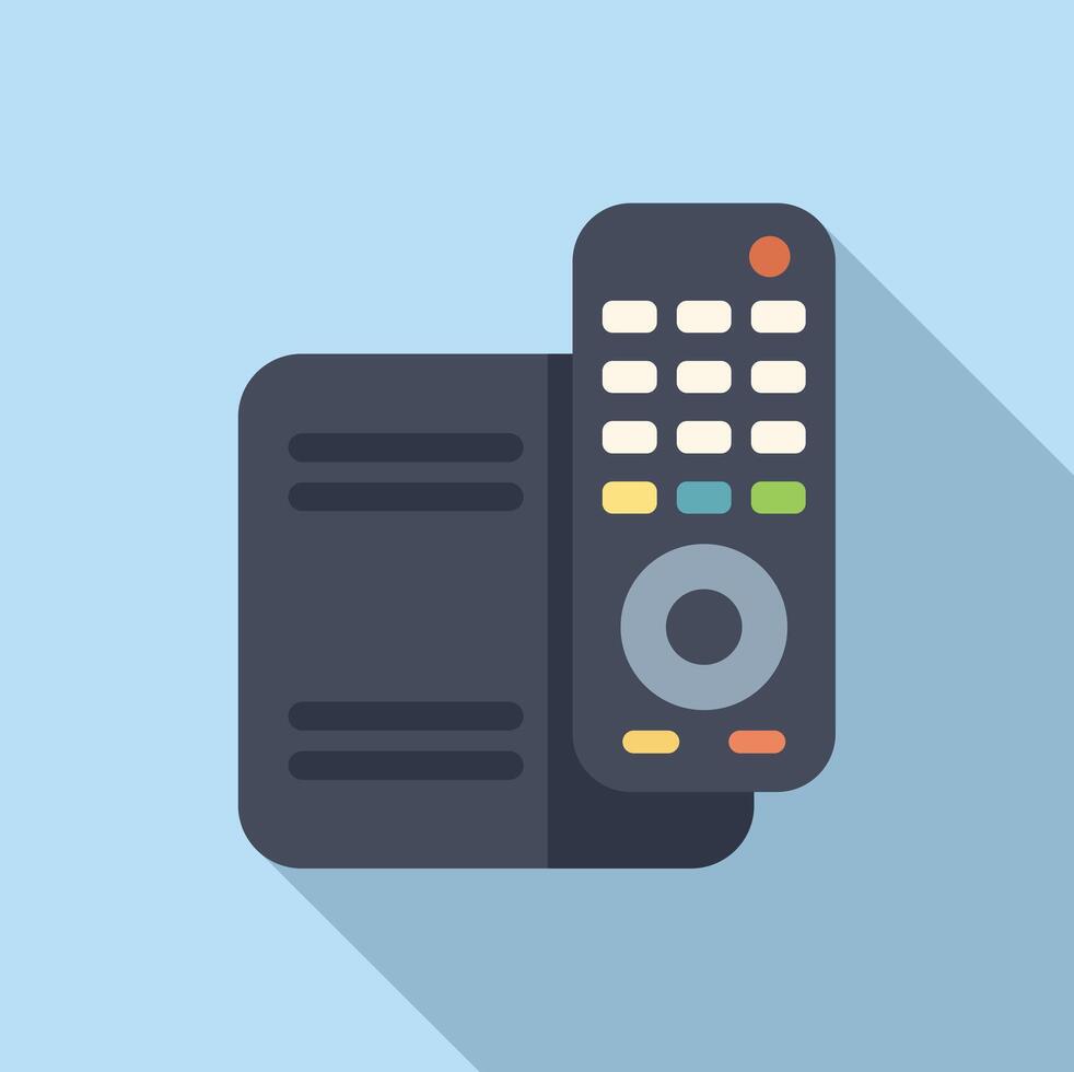 Remote control and digital tv box laying on blue background vector