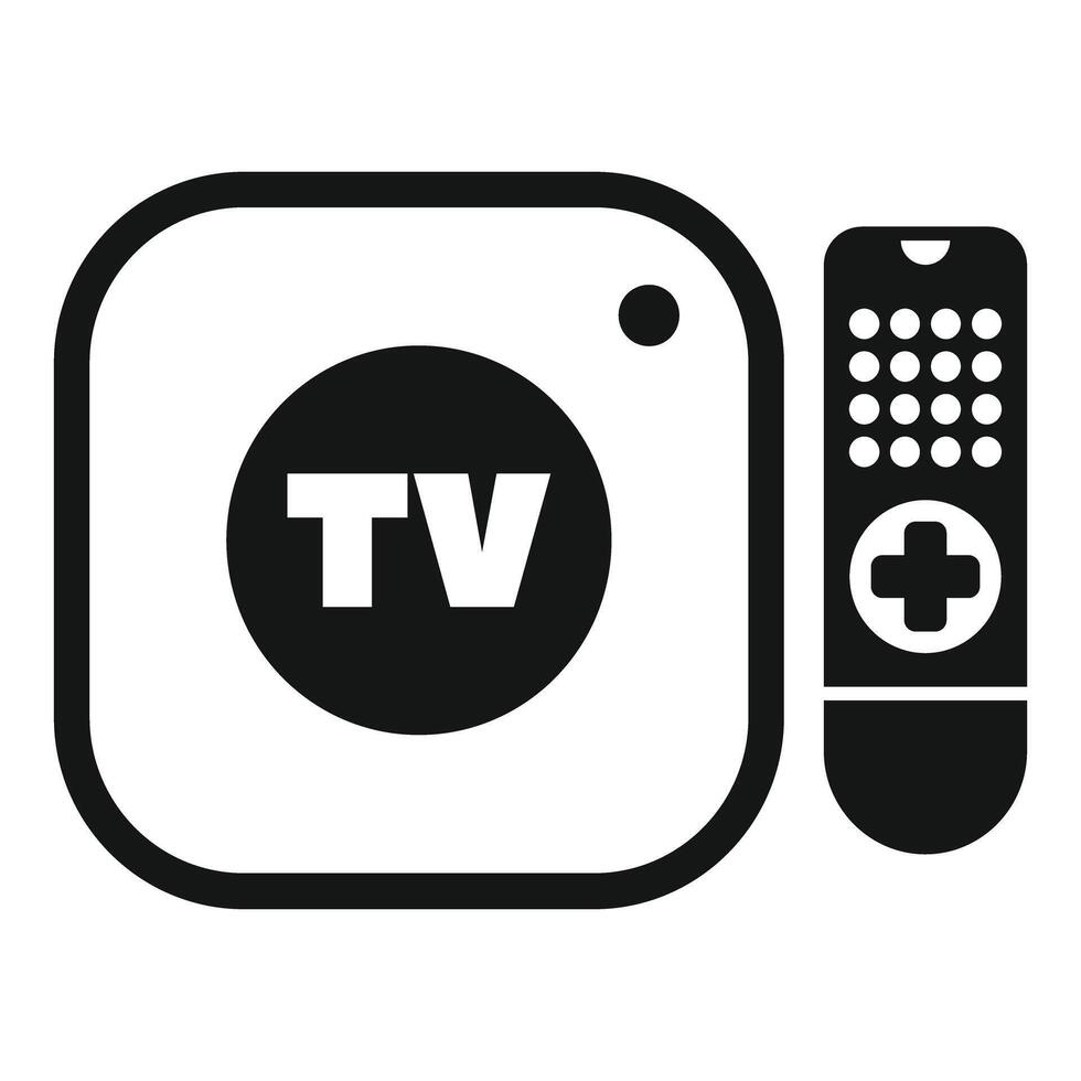 Simple black and white tv box with remote control icon vector