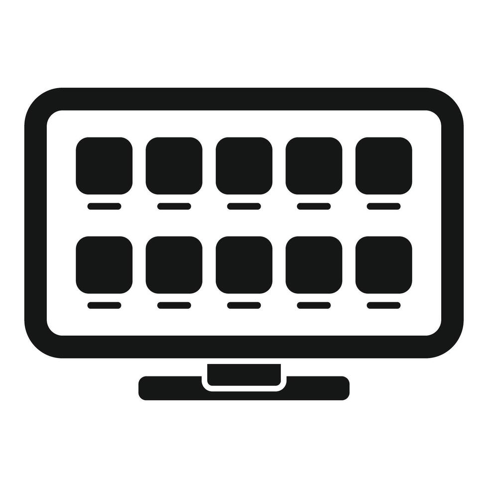Black and white icon of a computer monitor displaying multiple software updates vector