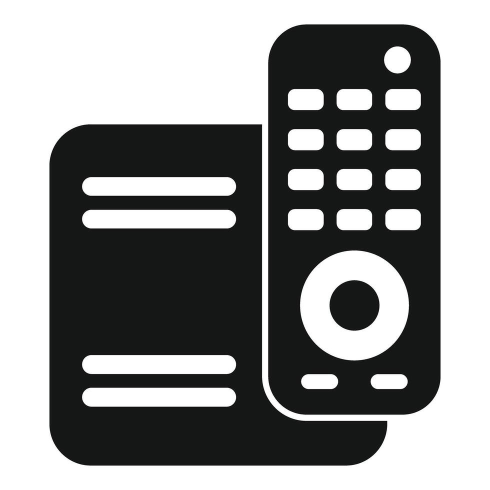 Black glyph style icon representing a remote control operating a device vector