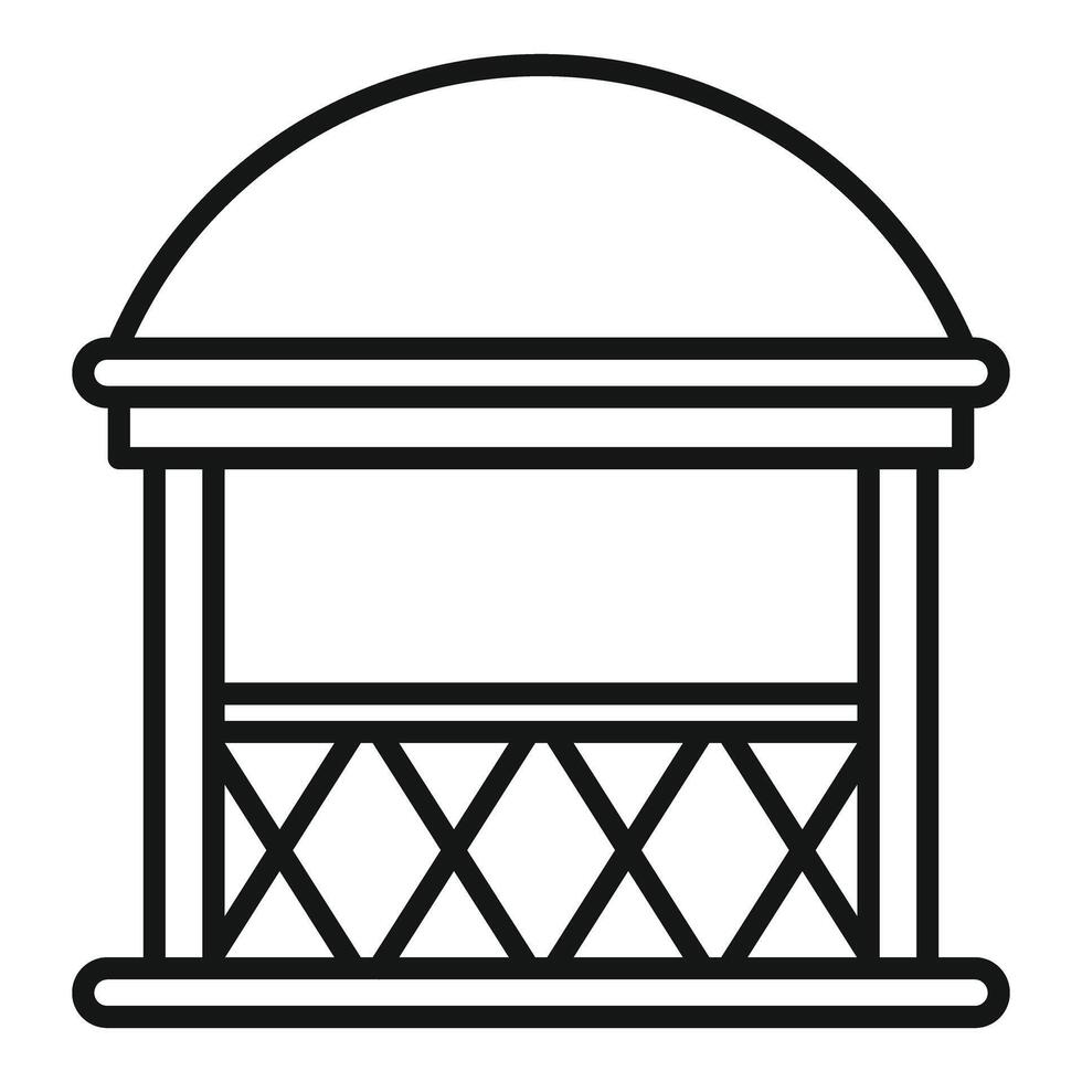 Wooden gazebo with dome roof standing on green grass for rest and relaxation line icon, city park element concept vector