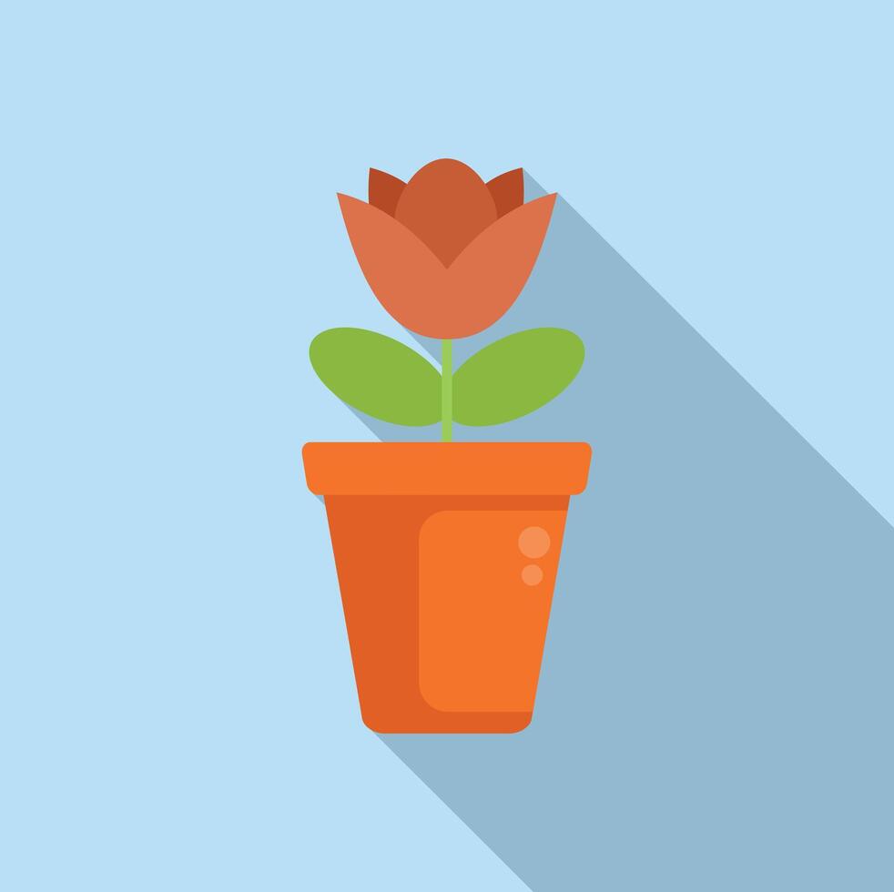 Single red flower growing in orange pot minimal illustration vector