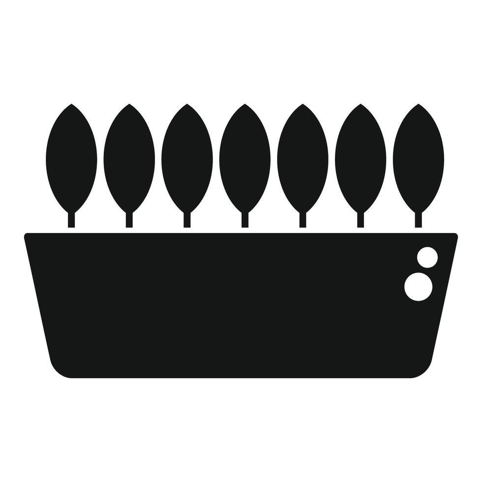Rectangular flower pot with seven plants growing icon vector