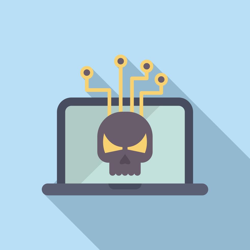 Cybercrime concept illustration featuring skull displayed on laptop screen vector