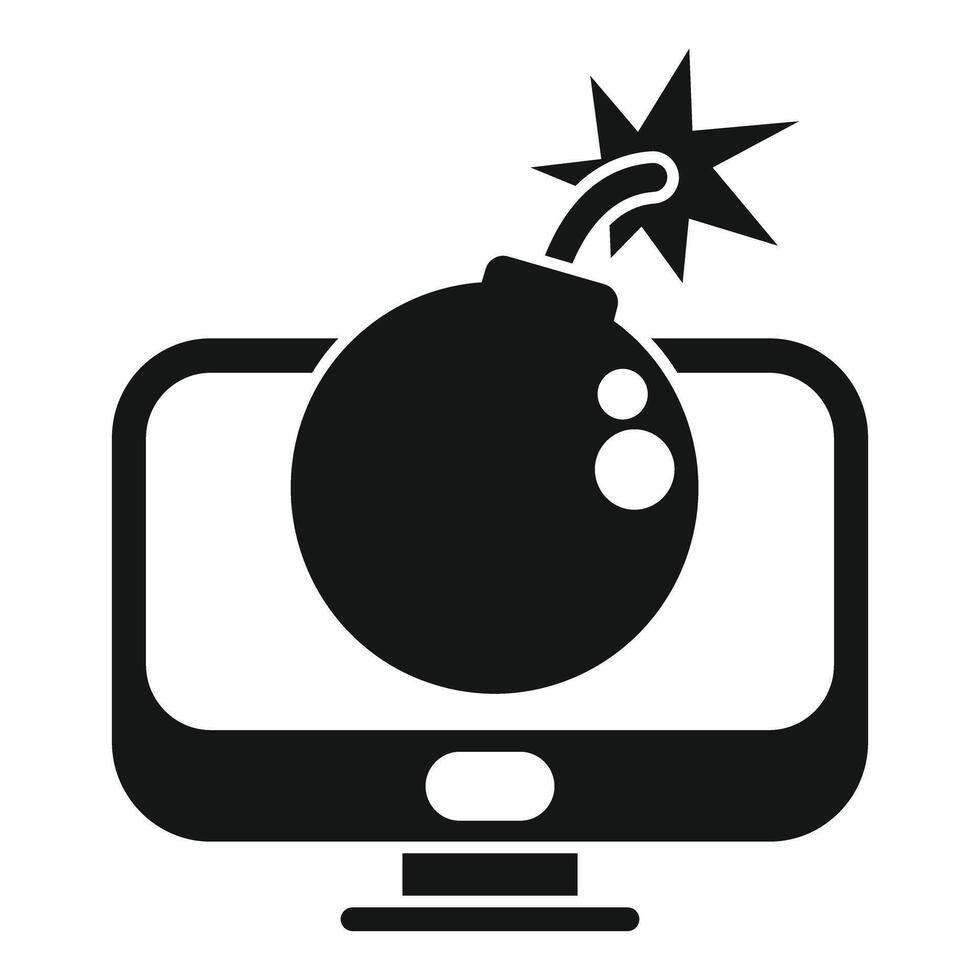 Round bomb exploding on computer screen showing cyber attack vector