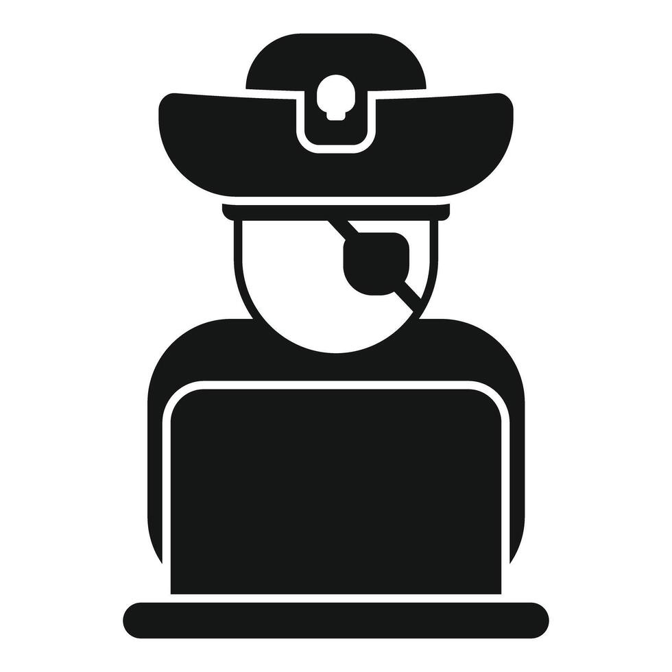 Cybercrime concept with hacker wearing pirate hat using laptop vector