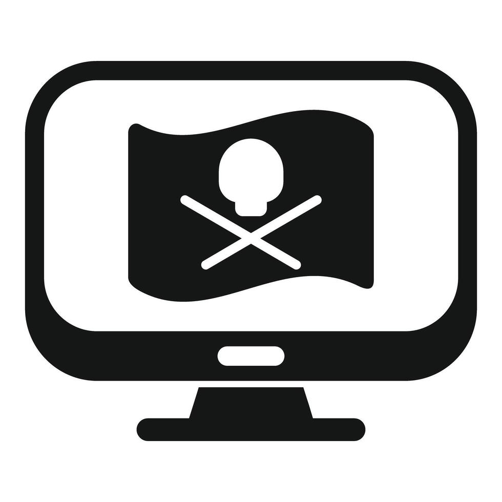 Computer monitor displaying pirate flag with skull and crossbones vector