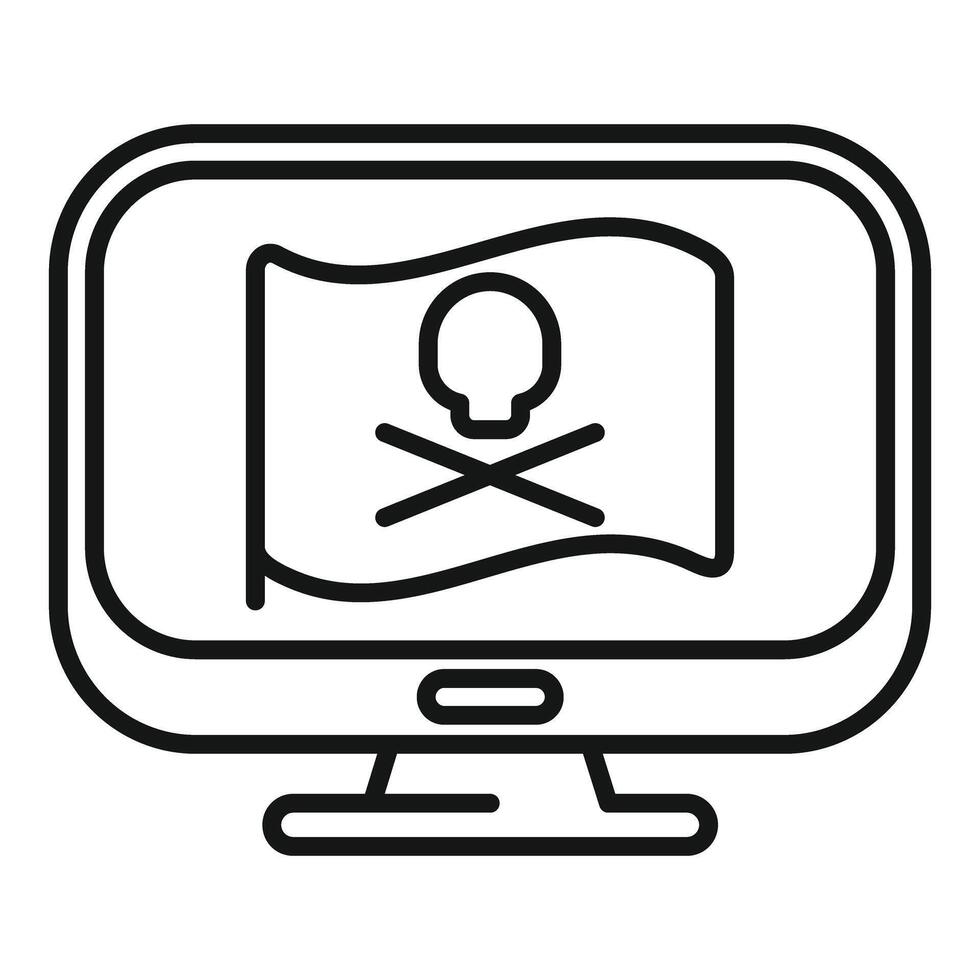 Computer monitor displaying pirate flag with skull and crossbones for cyber security concept vector