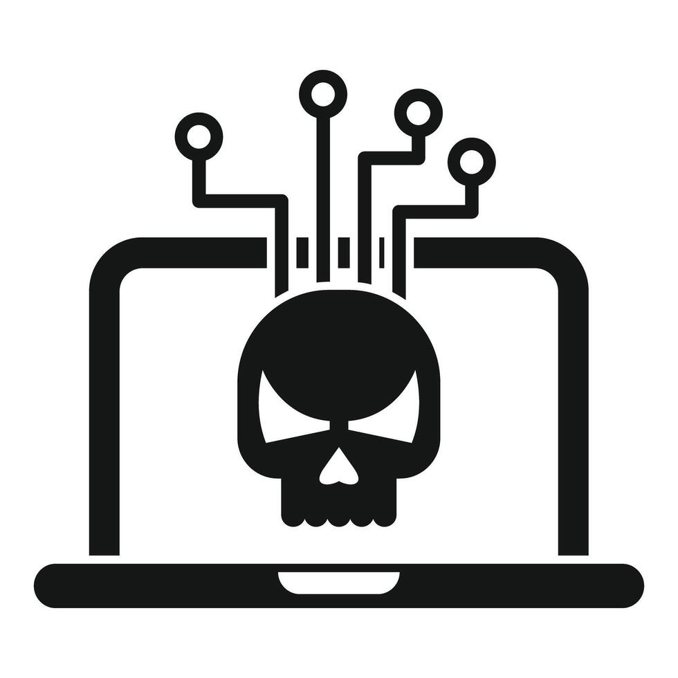 Cybercrime concept skull connected to laptop wires showing hacking vector